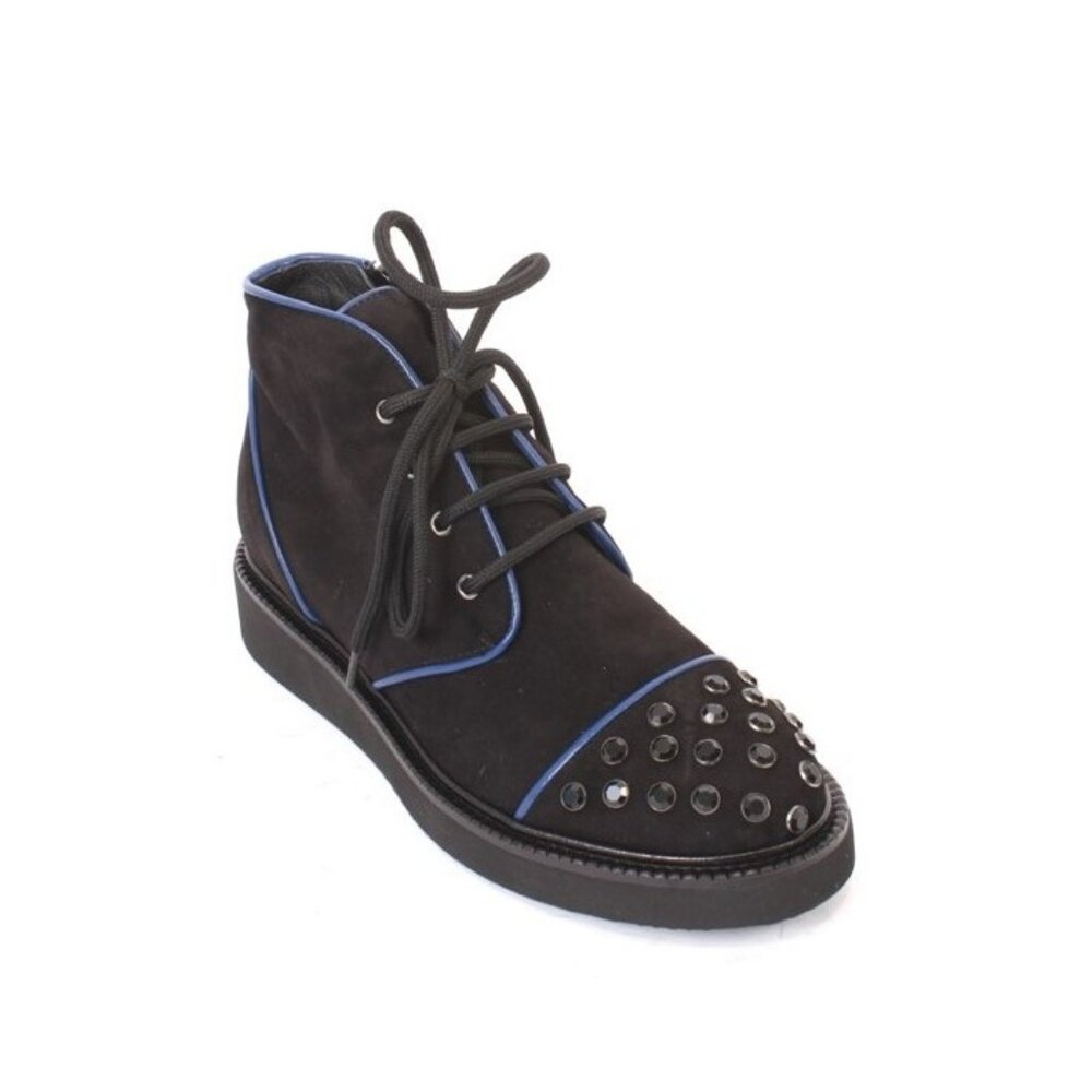 Isabelle 100e Black Blue Suede Fleece Lace Zip Wedge Boots